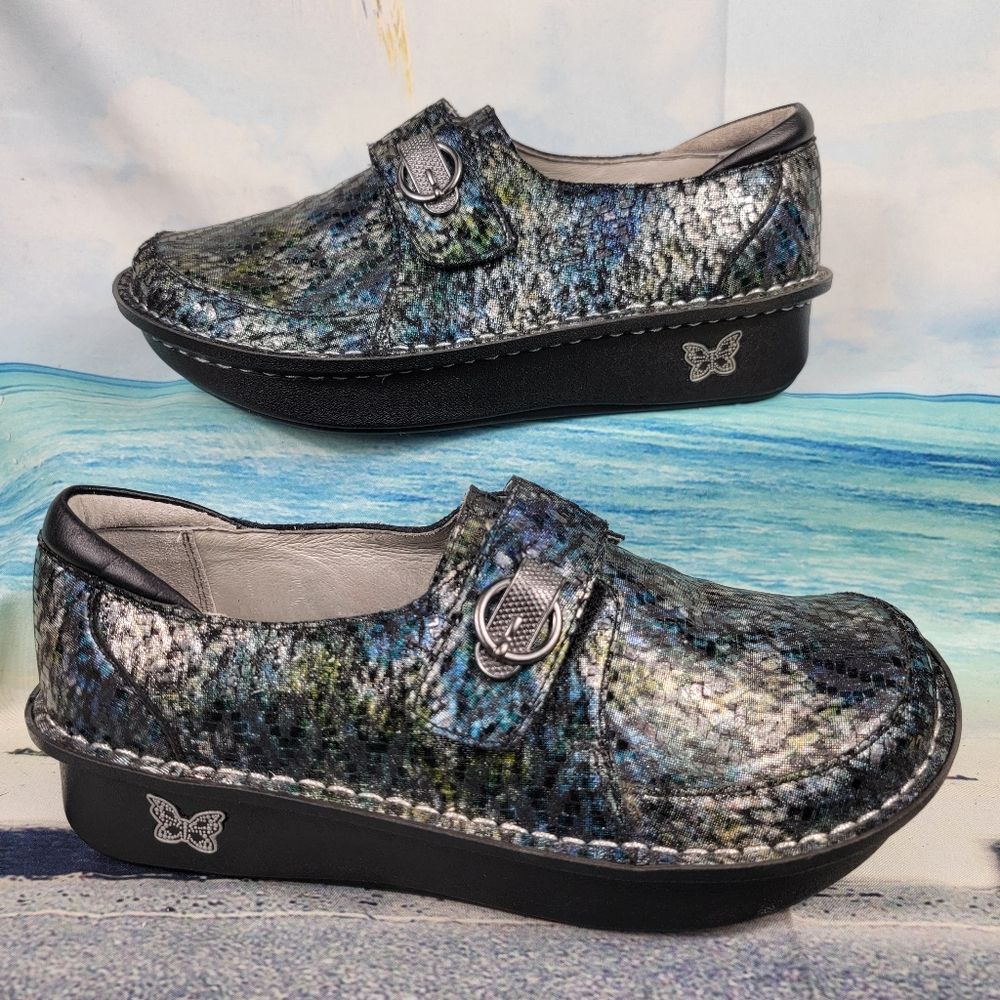 Alegria Metallic Blue and Black Mules